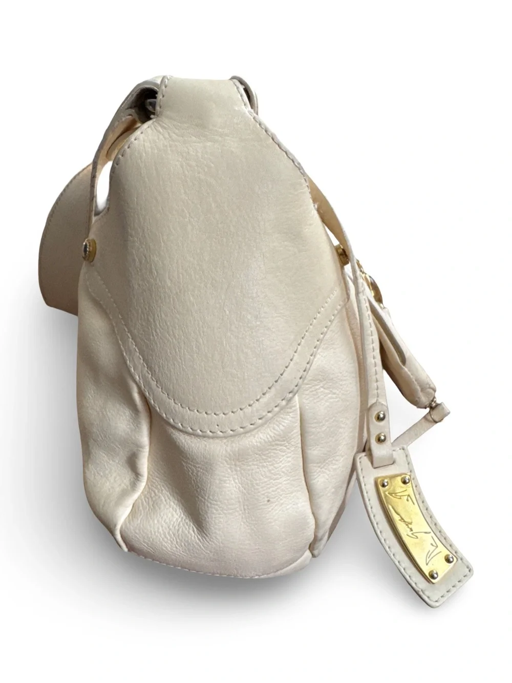 Giuseppe Zanotti Cream Leather Hobo with Gold and Amber Hardware